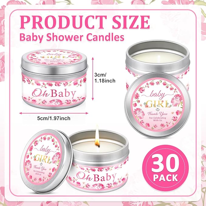 30 Pack Baby Shower Party Favors Candles Lavender Scented, Baby Shower Favors for Guests Prizes, Girl Boy Gender Reveal Party Gifts Decorations (1.2 Oz, Pink)