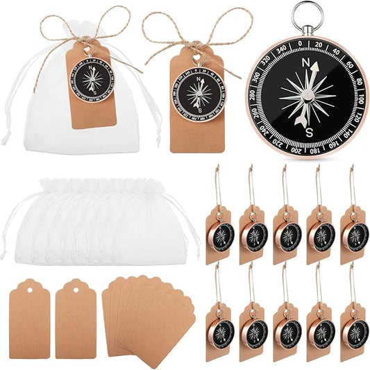 TaoBary 60 Pcs Compasses Valentines Day Wedding Party Favors Set, 2026 Mini Compass Souvenir Nautical with Kraft Tags and Organza Bag for Guests Birthday Nautical Travel Party Souvenir Gift(Rose Gold)