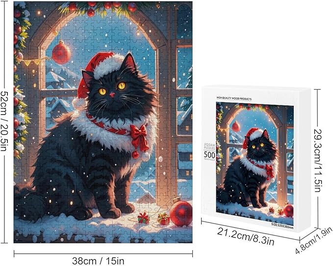 Jigsaw Puzzles for Adults 500 Piece - Christmas Black Cat Wooden Puzzles, Educational Games，Challenge Puzzles Puzzle Games, Stress Relief Games