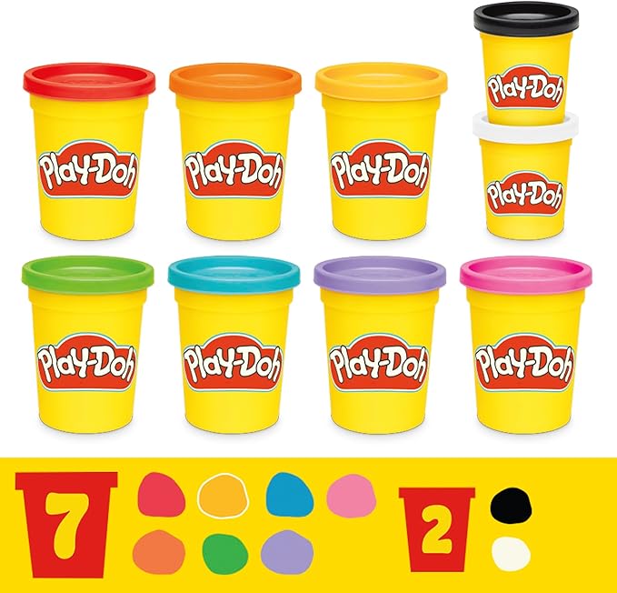 Play-Doh 9 Pack Favorite Color Set, Assorted Colors, 2 & 4 Ounce Modeling Compound Cans, Kids Arts & Crafts, Back to School Gifts & Prizes, Preschool Toys, Ages 2+ (Amazon Exclusive)