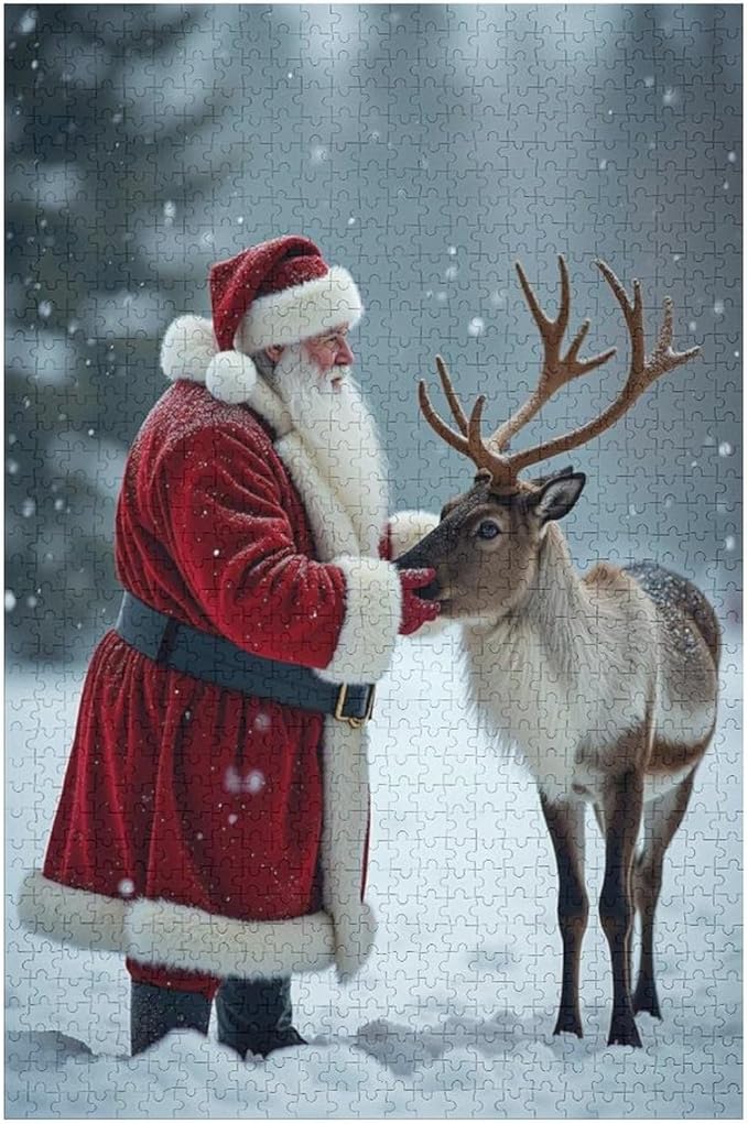 Puzzles for Adults 1000 Pieces Wooden Jigsaw Puzzle - Santa Claus and Reindeer Christmas Series Theme Puzzle，Party Games，Family Toys，Educational Puzzles，Stress Relief Wooden Puzzle，Home Decoration