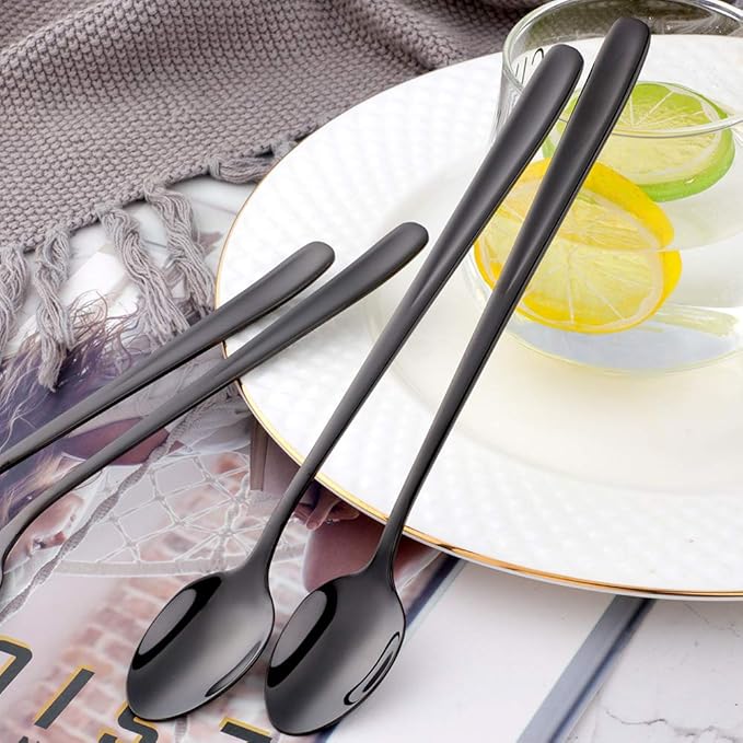 Buyer Star Long Handle Iced Tea Spoons Set of 6, 8 inch 18/10 Coffee Spoon Sets for Mixing, Cocktail Stirring, Tea, Coffee, Milkshake, Cold Drink