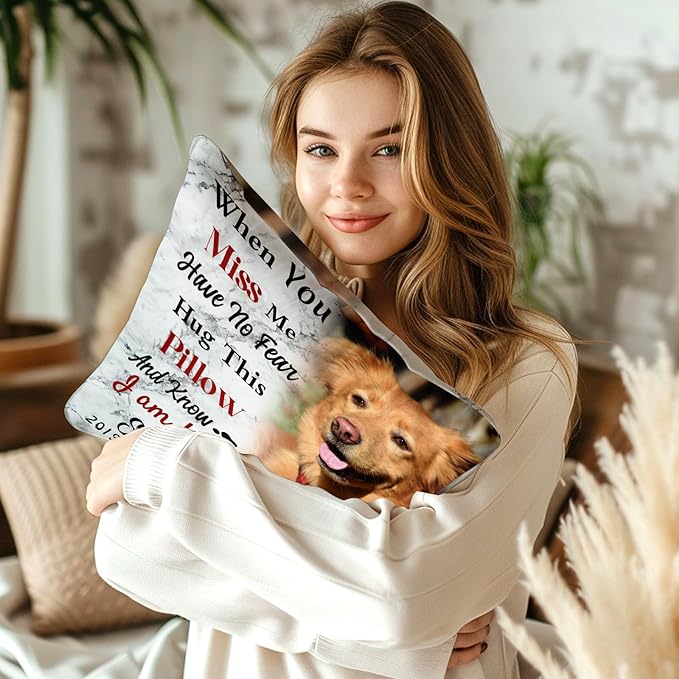 Personalized Memorial Throw Pillow with Photo (Insert Included), Sympathy Gift for Pet Loss, Customized Pillow Pets for Dog Owners (Brown)
