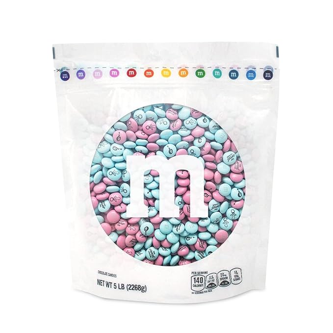 M&M'S World Gender Reveal Milk Chocolate Candy 5lb Bag with Light Blue and Pink M&M'S for Baby Showers Gender Reveal Parties and New Baby Favors