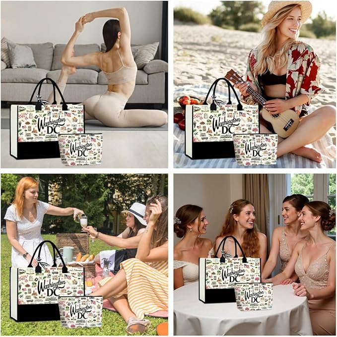 Boston Dallas Washington DC San Francisco Los Angeles China Travel Tote Bag Makeup Bag Set