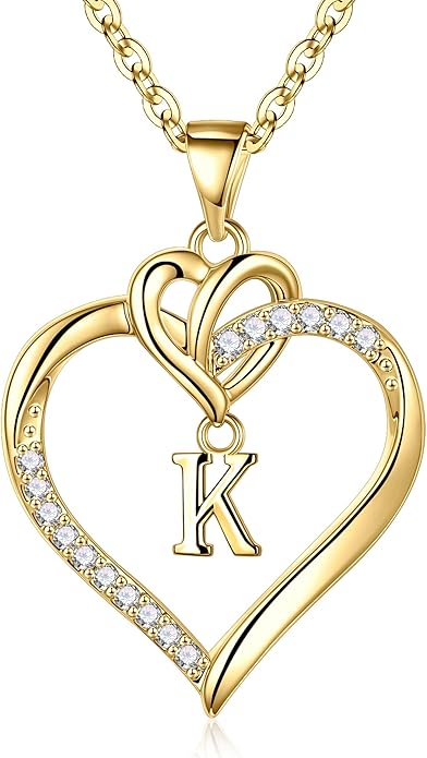 STORUP Valentines Gifts for Women Teen Girls - Heart Initial Necklaces for Women Girls, 14K-Gold-Plated CZ Initial A-Z Heart Necklaces for Teen Girl Jewelry Valentines Gifts for Her Mom Wife Sister