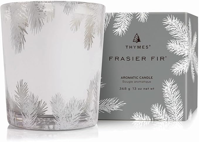 Thymes Frasier Fir Candle – Pine Needle Design – Holiday Scented Candle – Notes of Crisp Siberian Fir, Cedarwood & Sandalwood – Luxury Home Fragrance Gifts for Women & Men – Silver (Statement, 13 oz)