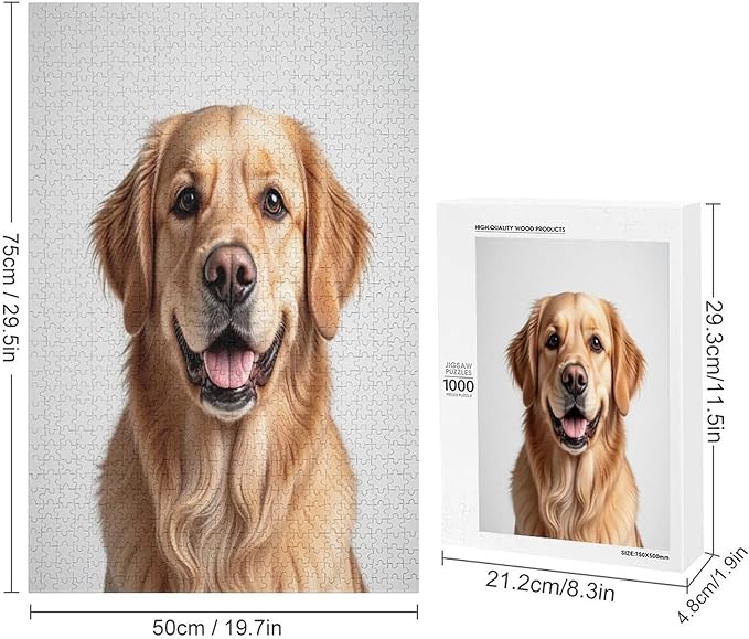 Funny Wooden Puzzle - Golden Retriever Dog Animal Puppy Puzzle for Adult 1000 Piece，Wooden Jigsaw Puzzles Art Leisure Game Fun Suitable Family Friends Educational Learning Games Gift