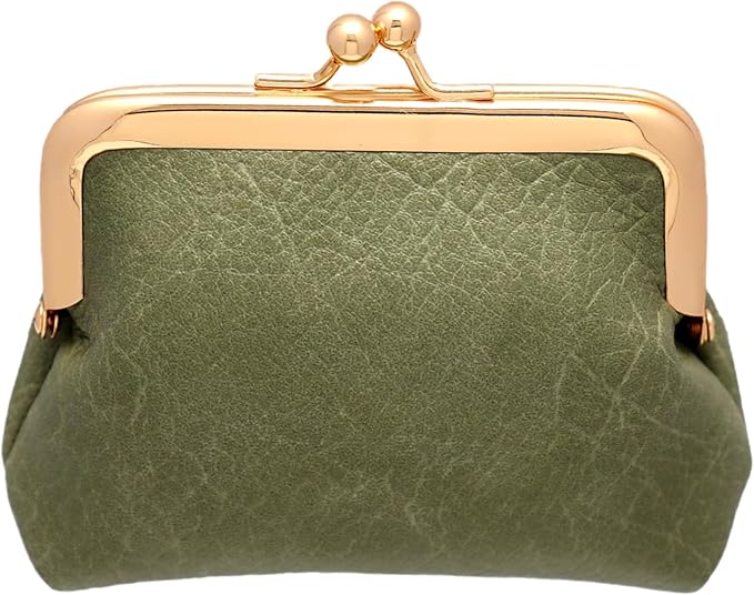 Coin Purse Vintage Bag Lock Wallet Buckle Kiss Lock change purse change holder wallet coin Leather coin wallet(B green)