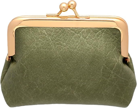 Coin Purse Vintage Bag Lock Wallet Buckle Kiss Lock change purse change holder wallet coin Leather coin wallet(B green)
