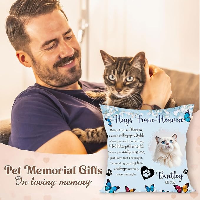Custom Pet Memorial Throw Pillow (Insert Included), Cat Memorial Gifts for Loss of Cat, Pet Loss Sympathy Gift, Loss of Cat Sympathy Gift, Cat Gifts for Cat Lovers, Cat Memorial Pillow