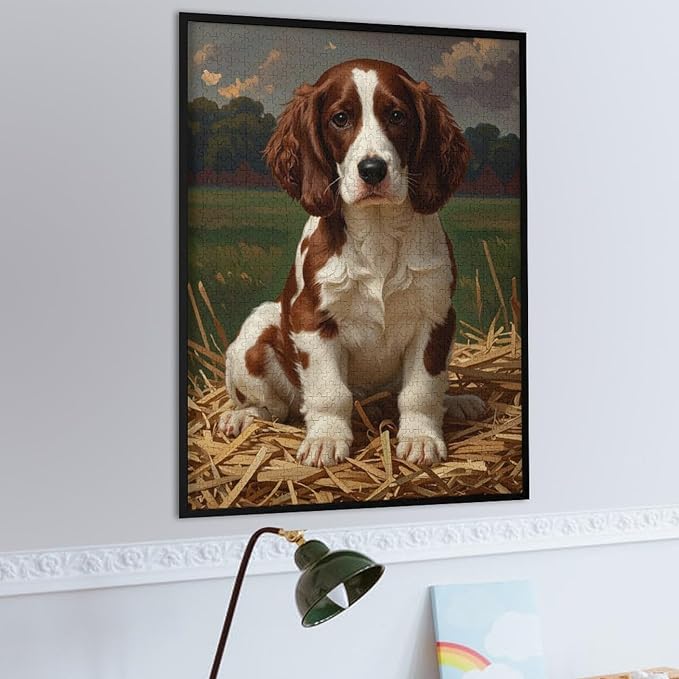 Wooden Puzzle 1000 Pieces - English Springer Spaniel Puppy Dog Puppy Dogs Puppies Jigsaw Puzzles， Exquisite Art Design，for Puzzles Challengers and Enthusiasts，Puzzle Games for Children and Adults