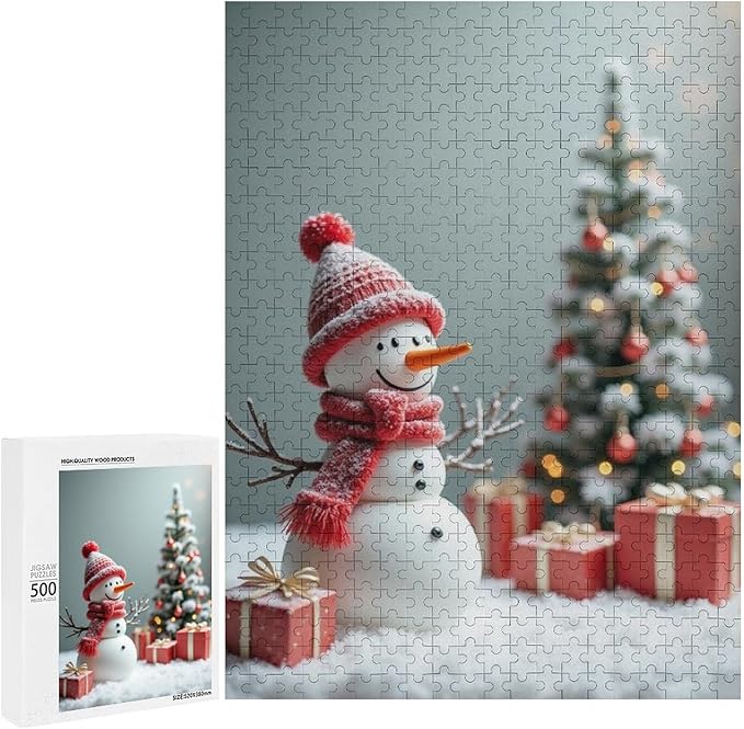 Wooden Puzzles for Adults 500 Pieces, Christmas Winter Snowman, Each Piece is Unique and Perfectly Put Together, are Special Home Decorations, Fun Puzzles, Party Games, Family Toys