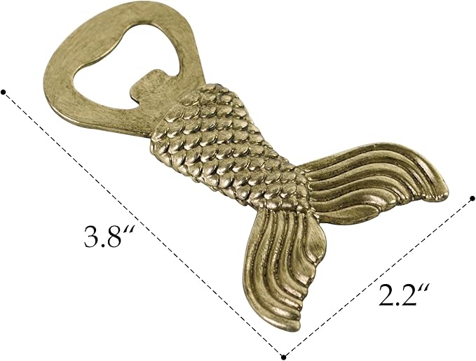 Vintage Fish Tail Beer Bottle Opener Functional Bottle Opening Father's Day Christmas Birthday Gift for Men Husband Father Beer Lovers Funny Metal Decor for Homes Kitchen Man Cave, Gold