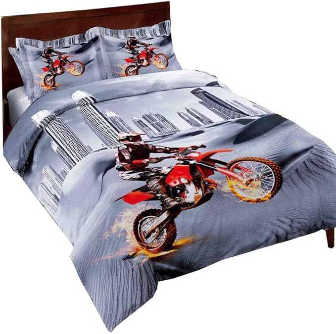Dirt Bike Comforter Sets Full Size Racing Motocross Sports Extreme Theme Bedding Sets for Boys
