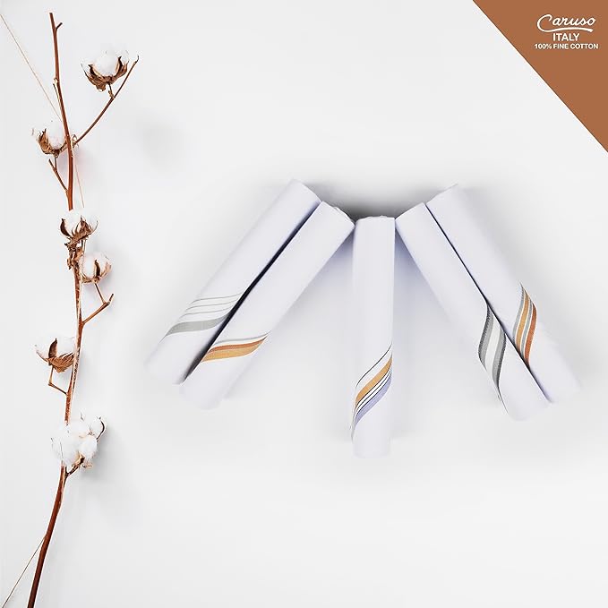 Caruso Italy Men's Premium 100% Pure Cotton Handkerchief Colored Border - (46x46 cm)