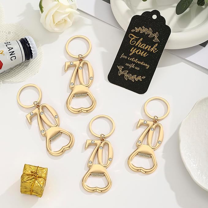 24 pcs 70th Gold Keychain Bottle Opener Birthday Party Favors for Guests,70th Beer Bottle Opener Favors Bulk for Birthday Anniversary Souvenirs Party Decor Supplies (Gold 70th)