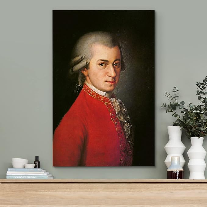 wall26 Canvas Print Wall Art Portrait of Wolfgang Amadeus Mozart People Pop Culture Historical Realism Famous Closeup Colorful Multicolor Classical for Living Room, Bedroom, Office - 12"x18"