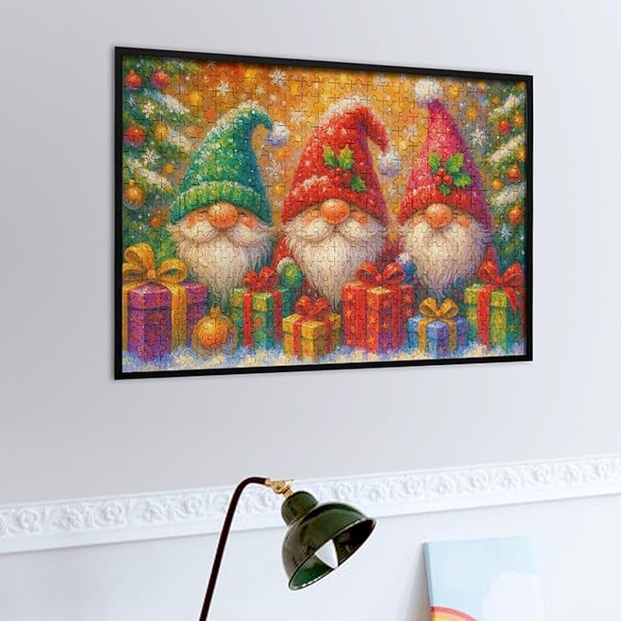 Joyful Christmas Gnome 1000-Piece Wooden Jigsaw Puzzle, Winter Holiday Brain Challenge, Cozy Indoor Fun, Relaxing for Puzzle Lovers