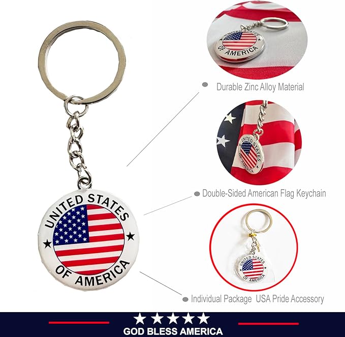 2 Pack US United States Keychain NYC Metal Star Stripe Double-sided Key Ring