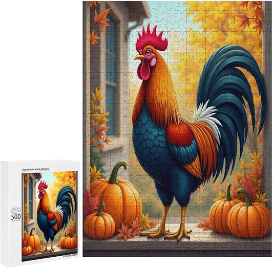 Jigsaw Puzzles for Adults 500 Piece - Thanksgiving Fall Pumpkins and Cocks Wooden Puzzle，Funny Puzzle，Unique Gifts for Wall Art ，Family Puzzles，Educational Games，Challenge Puzzles