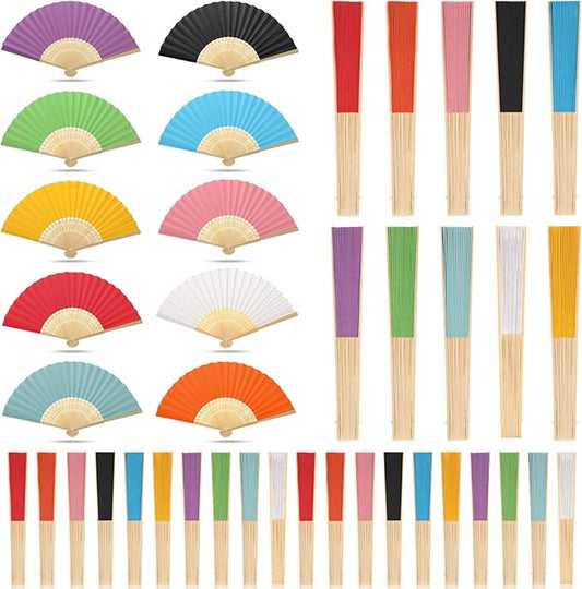 Yinkin 100 Pack Folding Fans Bamboo Handheld Folded Craft Hand Japanese Chinese Fans for Weddings Bridal Dancing Church DIY Decoration Women Gift Party Favors (Multi Colors)