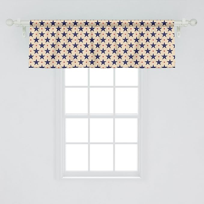 Ambesonne Star Window Valance, Patriotic Themed Pattern American Flag Inspired Grunge Nostalgic Illustration, Curtain Valance for Kitchen Bedroom Decor with Rod Pocket, 54" X 18", Navy Beige