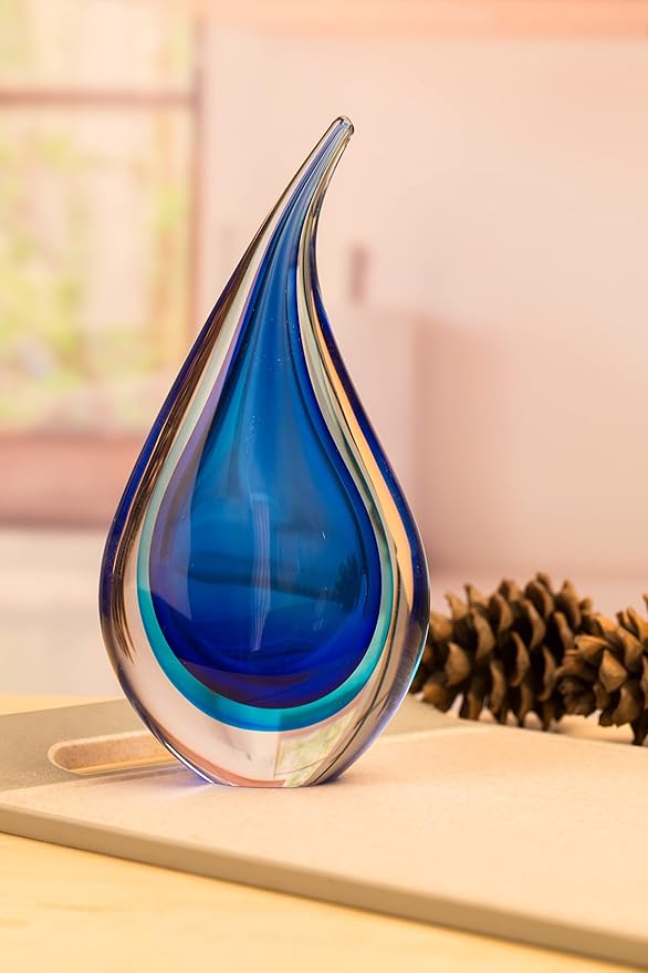 Yao Yuan Hand-Blown Glass Sculpture Glass Decor Murano-Style Glass Statue and Figurine Wonderful Gift, Blue Hollow