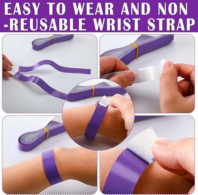 Tudomro 1200 Pack Plastic Paper Wristbands for Events Neon Party Wrist Bands Colored Waterproof Concert Identification Hand Bands Lightweight Adhesive Wristband(Purple)