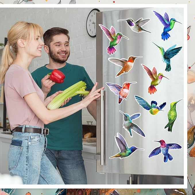 Xuhal 12 Pcs Cute Fridge Magnets Car Magnetic Sticker Refrigerator Magnets Fridge Decorations for Office Home Whiteboard Car Summer Decor(Hummingbird)