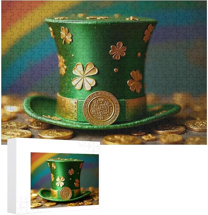 Wooden Puzzle - St Patrick's Day Hat Wooden Puzzles for Adults 300 Pieces Challenge Puzzles，Educational Games，Family Puzzles，Unique Gifts for Wall Art ，Funny Puzzles