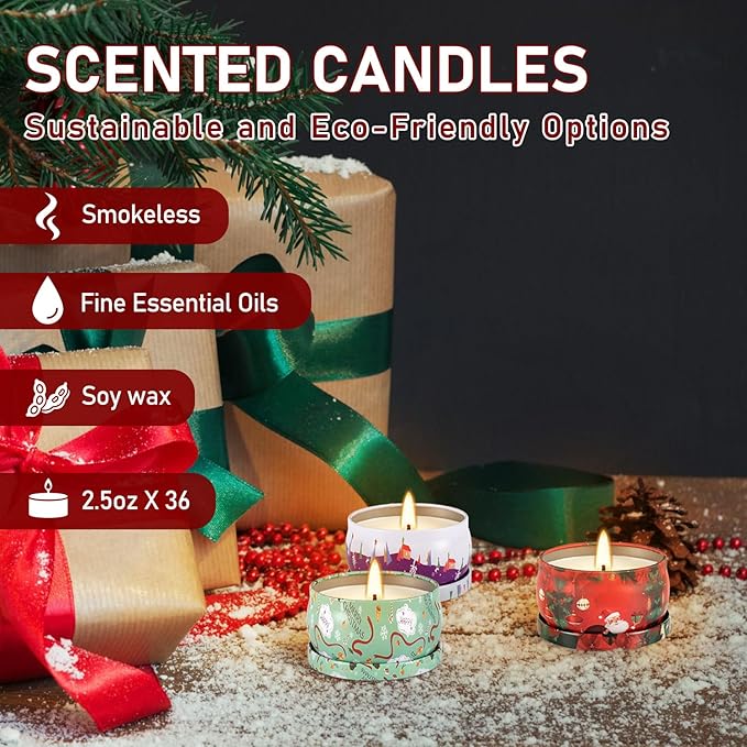 36 Packs Christmas Scented Candles Gift- Aromatherapy Candle-2.5oz Soy Wax-Long Lasting Burn time, Christmas Thanksgiving Gifts, Home Decor.