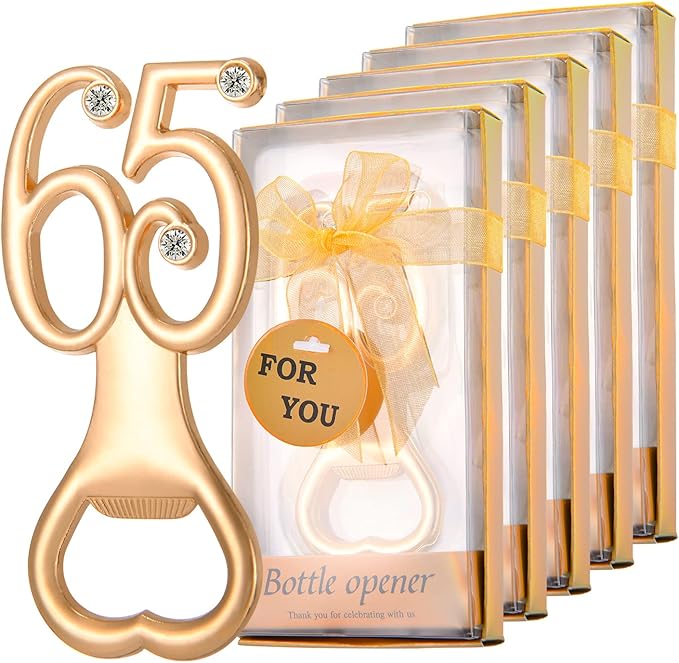 24 Pieces/Packs 65 Bottle Openers for 65th Birthday Party Favors Wedding Anniversary Gidts Decorations or Souvenirs for Guests with Gift Boxes Party Giveaways for Adults (65)