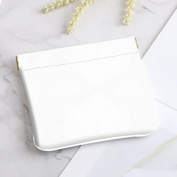 2Pcs PU Leather Small Squeeze Coin Purse Pouch Mini coin Bag Unique And Cute Wallet Cosmetic Bags Change Bag For Women Girls Men （White and pink