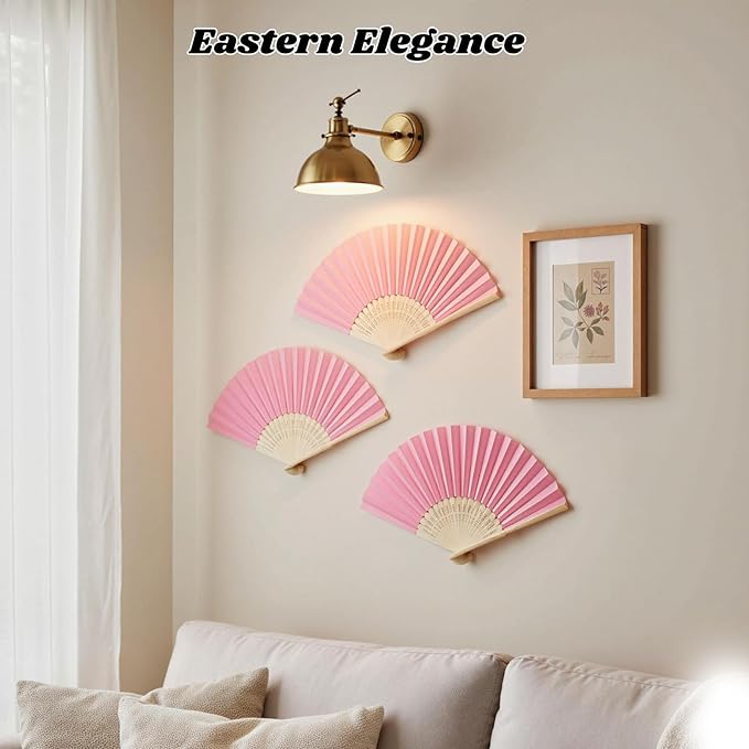 JOHOUSE 12 PCS Paper Folding Hand Fans, 8.3 Inch Pink Paper Fans Handheld Portable for Wedding, Party Favors, Bridal Baby Shower DIY Crafts Pink Party Decorations Valentine's day gifts for class