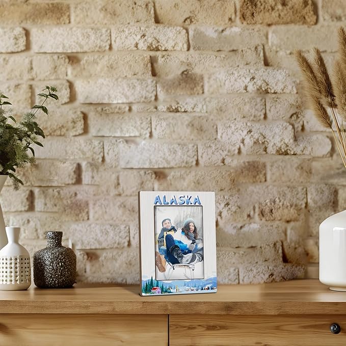 Alaska Picture Frame, Alaska Souvenirs, Tabletop Photo Frame for Honeymoon Vacation, Wedding, Family Vacations, Engagement, Cruise, Home Office Living Room Table Decorative Supplies-18