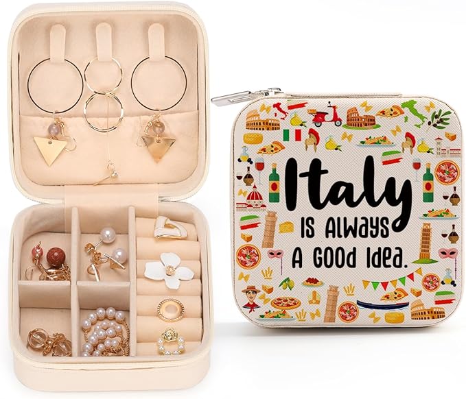 Italy Travel Gift Italy Lover Gifts Travel Jewelry Case Italy Themed Gifts for Italy Traveller Women Friends Sister Birthday Christmas Italian Bachelorette Party Favors Girls Trip Gifts