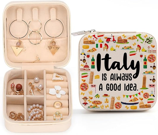 Italy Travel Gift Italy Lover Gifts Travel Jewelry Case Italy Themed Gifts for Italy Traveller Women Friends Sister Birthday Christmas Italian Bachelorette Party Favors Girls Trip Gifts