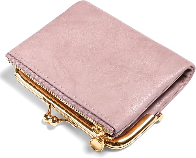 Wallet Women Small RFID Blocking Bifold Leather Wallets for Women Vintage Coin Purse With Zipper and Kiss Lock