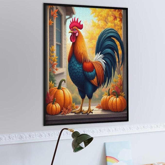 Jigsaw Puzzles for Adults 1000 Piece - Thanksgiving Fall Pumpkins and Cocks Wooden Puzzle，Funny Puzzle，Unique Gifts for Wall Art ，Family Puzzles，Educational Games，Challenge Puzzles