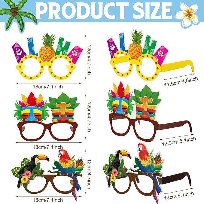 Vinsot 32 Pack Beach Pool Party Eyeglasses Decor Mardi Gras Luau Paper Glasses Bulk Hawaiian Sunglasses Frame Tropical Pool Props Photo Booth Props for Carnival Beach Party Favor Birthday Supply Decor