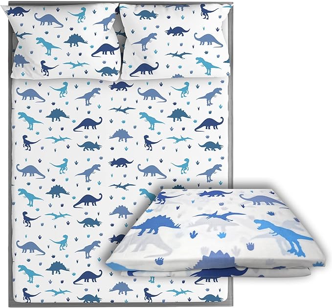 Kids Organic Viscose Derived from Bamboo Sheet Set | Twin or Full Size Fitted Bed Sheets | Oeko-Tex Certified | Cute Toddler Bedding for Girls & Boys Dino Full
