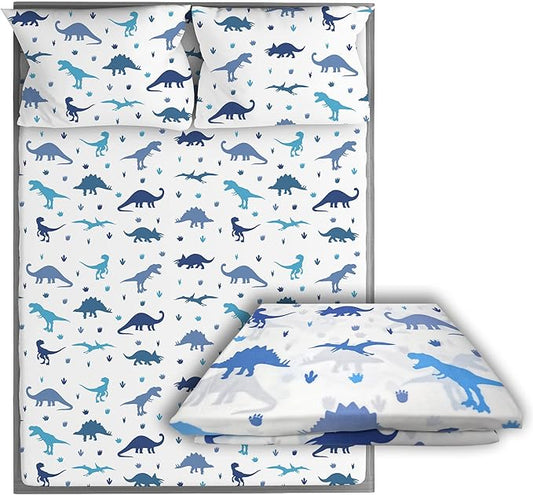 Kids Organic Viscose Derived from Bamboo Sheet Set | Twin or Full Size Fitted Bed Sheets | Oeko-Tex Certified | Cute Toddler Bedding for Girls & Boys Dino Full