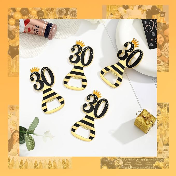 24pcs 30th Gold Keychain Bottle Opener 30th Birthday Party Favors, Keychain Beer Bottle Opener Favors 30 Anniversary Souvenirs Return Gifts for Guests Party Decor Supplies (black 30)