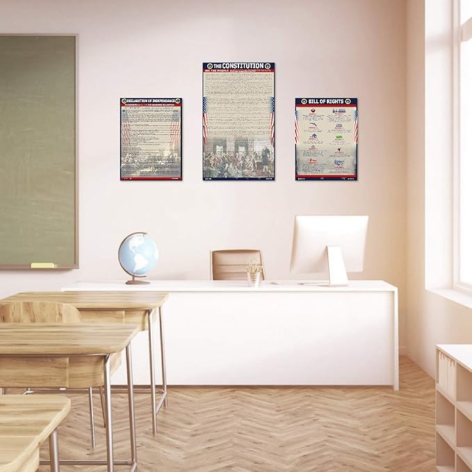 American Founding documents EXTRA LARGE Laminated 3 pack: US Constitution with all amendments, Declaration of Independence and Bill of Rights 24x36) Young N Refined