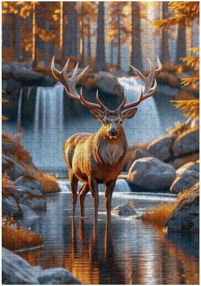 Wooden Puzzle - Creek Elk Jigsaw Puzzles，Wooden Puzzles for Adults 300 Pieces Challenge Puzzles，Educational Games，Family Puzzles，Unique Gifts for Wall Art