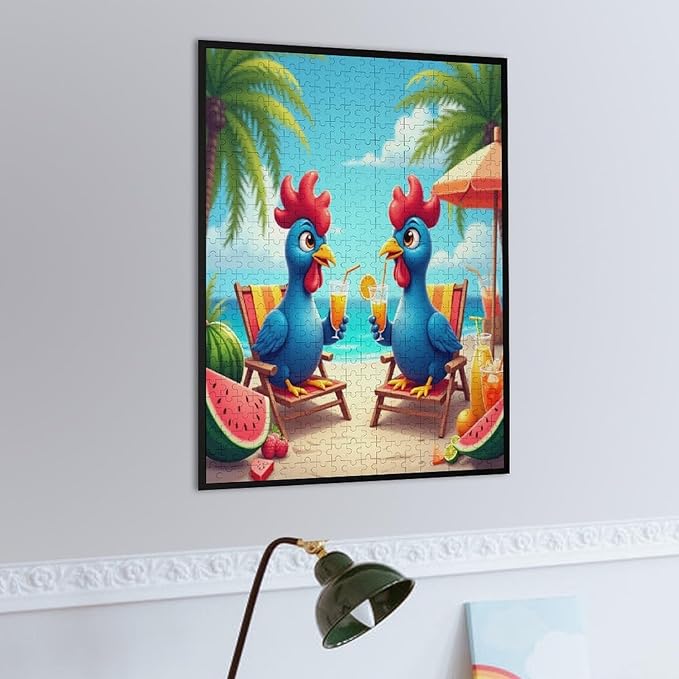 Jigsaw Puzzles for Adults 500 Piece - Cartoon Seaside Holiday Chicken Wooden Puzzles, Family Puzzles，Educational Games，Challenge Puzzles Puzzle Games
