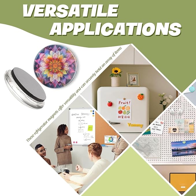 Fridge Magnets 6 Pcs Spiritual Print of Mandala Flower Round Strong Magnetic Glass Small Refrigerator Magnet,Home Decoration for Office Whiteboards,Classrooms,Cabinet and Dishwasher