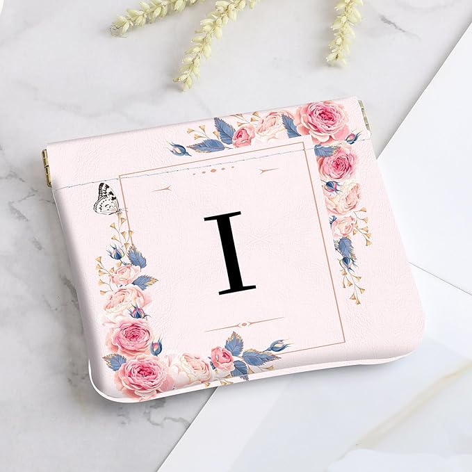 2Pcs Initial Letter PU Leather Small Squeeze Coin Purse Pouch Mini coin Bag Unique And Cute Wallet Cosmetic Bags For Women Girls Men Change Bag Letter I