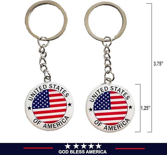 2 Pack US United States Keychain NYC Metal Star Stripe Double-sided Key Ring